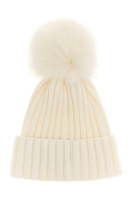 Pompon wool beanie White