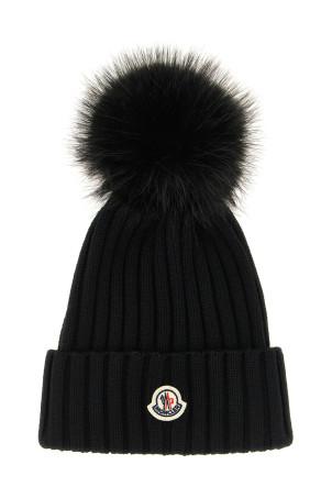 Pompon wool beanie Black