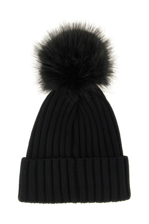 Pompon wool beanie Black