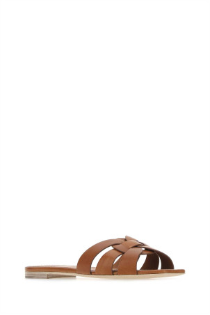 Brown leather Tribute 05 slippers SAINT LAURENT (571952BDA00)