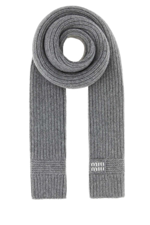 Серый шарф из шерстяной смеси MIU MIU (5FS0482F8S)