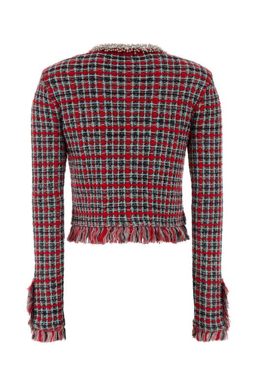 RED CHECK FRAYED KNIT JACKET Red SELF PORTRAIT (AW26146JR)