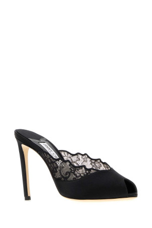 Black satin and lace Brigitte mules Black JIMMY CHOO (BRIGITTEMULE100WAN)
