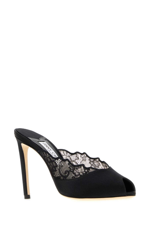 Черные атласные и кружевные туфли-муле «Brigitte» от JIMMY CHOO (BRIGITTEMULE100WAN)