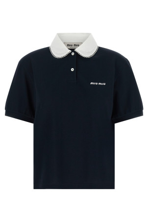 Scalloped collar polo shirt Blue