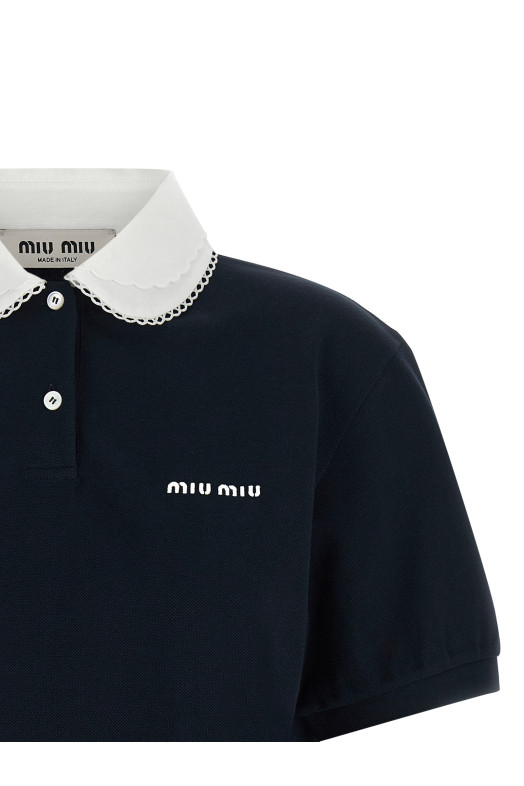 Поло с волнистым воротником, синее MIU MIU MJNA43SOOO6395F0008