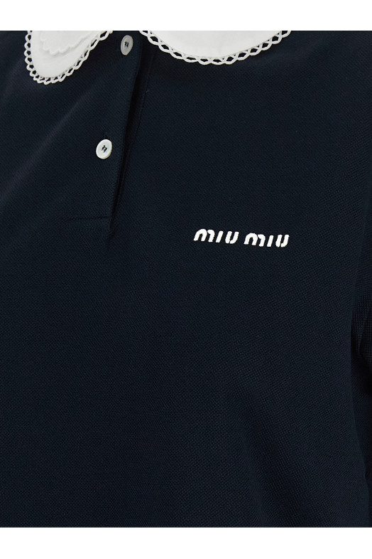 Поло с волнистым воротником, синее MIU MIU MJNA43SOOO6395F0008