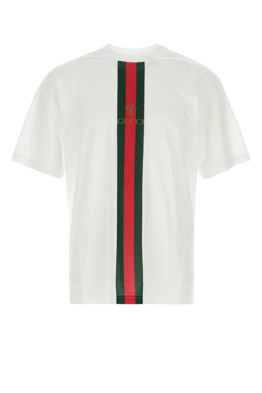 Белая хлопковая футболка GUCCI (864626XJHYA)
