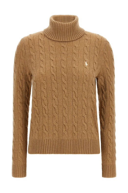 Braided turtleneck sweater Beige