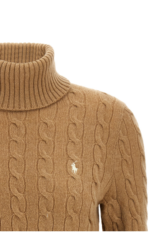 Braided turtleneck sweater Beige