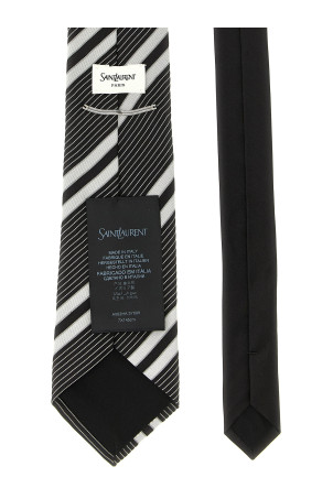 Краватка з діагональними жакардовими смугами, чорно-сіра SAINT LAURENT A002HA3Y0099160