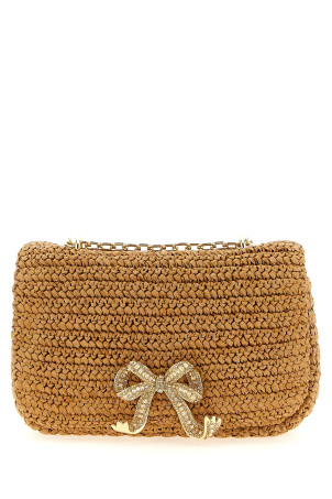 'Raffia bow charm' shoulder bag Beige