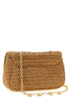 'Raffia bow charm' shoulder bag Beige