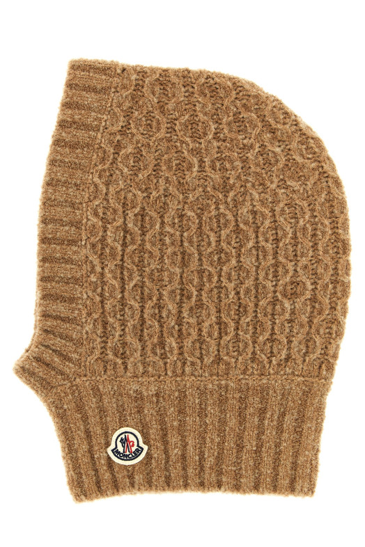 Балаклава, связанная из пряжи с плетением, бежевого цвета MONCLER ENFANT L29543G00007N121822C