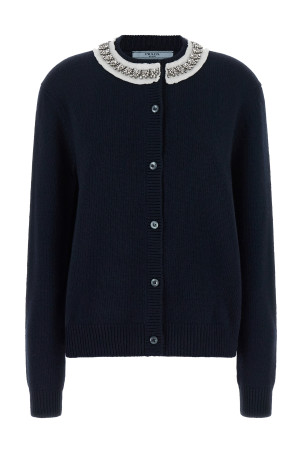 Jewel collar cardigan Blue