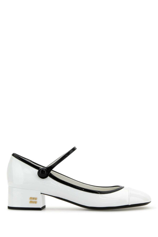 Белые кожаные туфли-лодочки черного цвета MIU MIU (5I435EFA03506E)