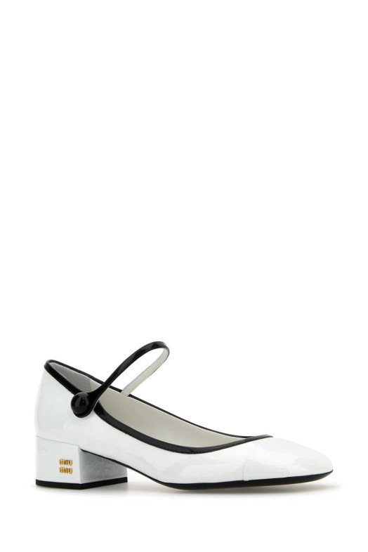 Белые кожаные туфли-лодочки черного цвета MIU MIU (5I435EFA03506E)