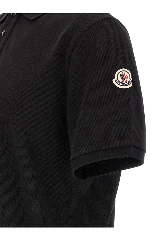 Поло с трехцветным узором, чёрное MONCLER L20918A0001789A16999