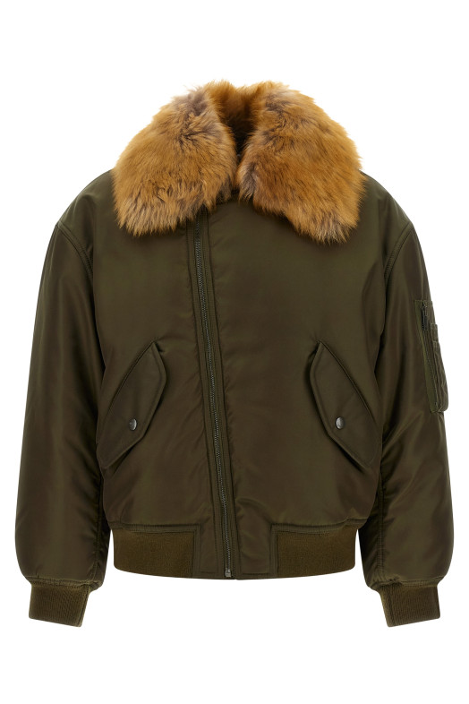Бомбер со съемным воротником из овчины, зеленый SAINT LAURENT A00300YZ9HT3117