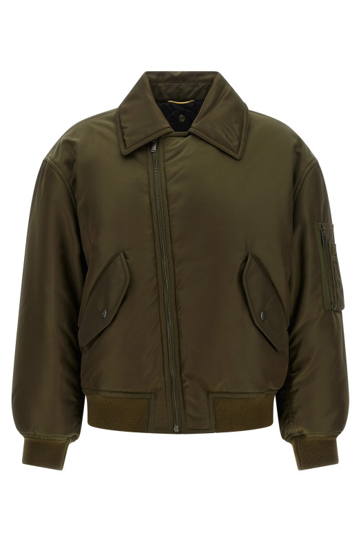 Бомбер со съемным воротником из овчины, зеленый SAINT LAURENT A00300YZ9HT3117