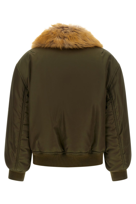 Бомбер со съемным воротником из овчины, зеленый SAINT LAURENT A00300YZ9HT3117