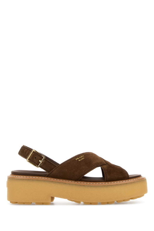 Коричневые замшевые сандалии PRADA (1X229OF055054)