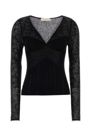 POINTELLE LACE V NECK TOP Black ZIMMERMANN (9646TF26R)