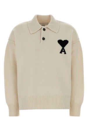 Ivory wool polo shirt Blue AMI (UPL409018)