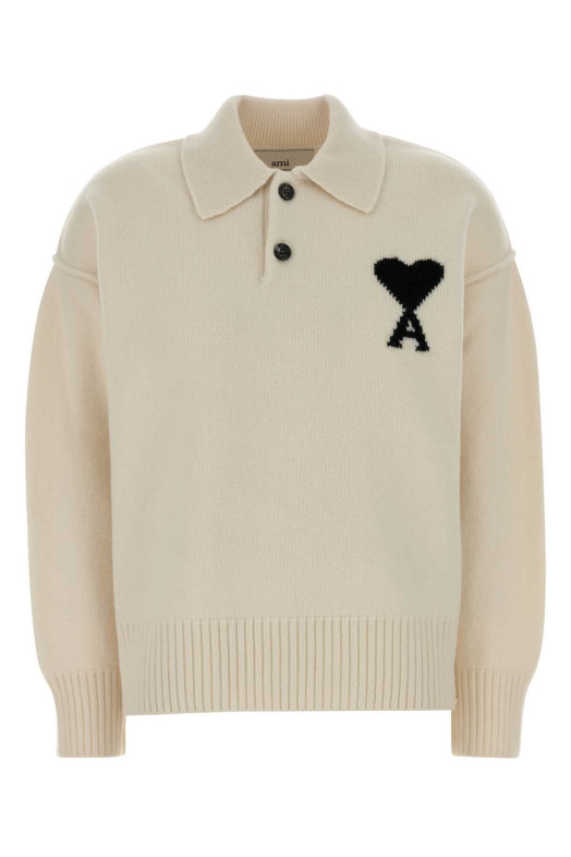 Ivory wool polo shirt Blue AMI (UPL409018)