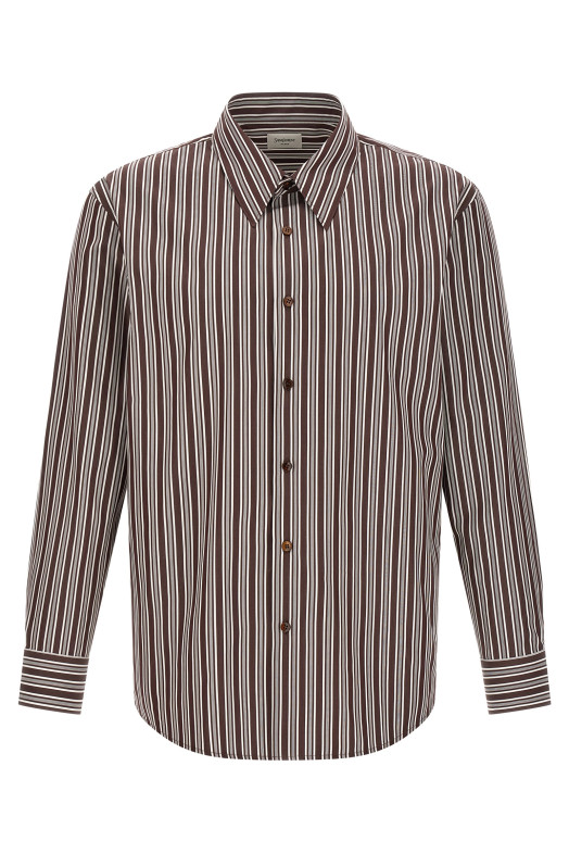 Рубашка в полоску, коричневая SAINT LAURENT 867719Y2O102071