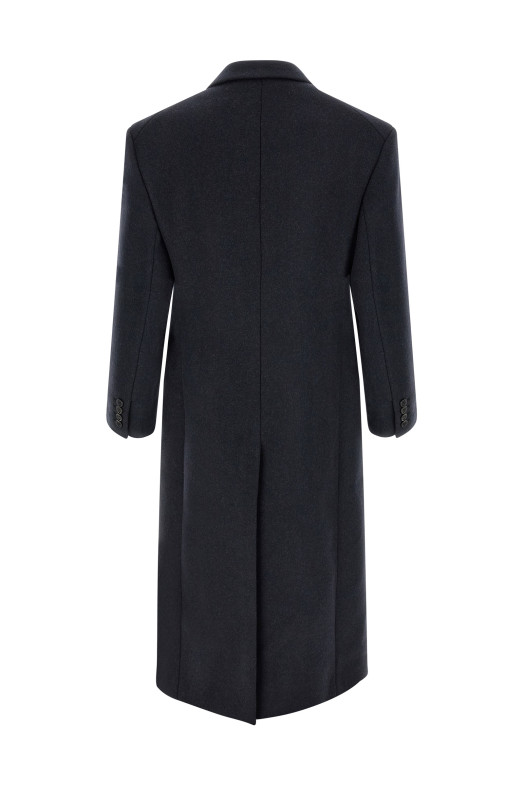 Двубортное пальто синего цвета SAINT LAURENT 867515Y1O104140
