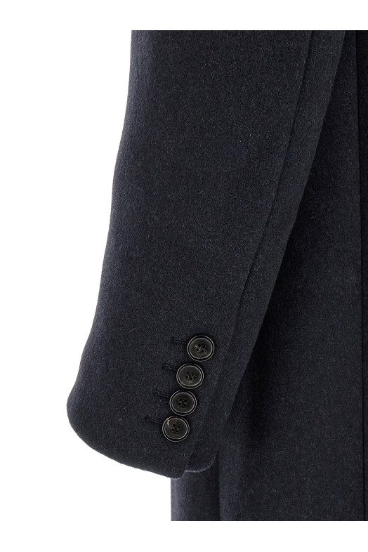 Двубортное пальто синего цвета SAINT LAURENT 867515Y1O104140
