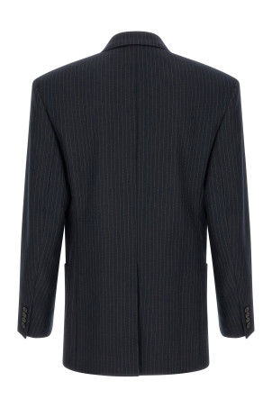 Двубортный блейзер в полоску, синий SAINT LAURENT 876230Y1I744050