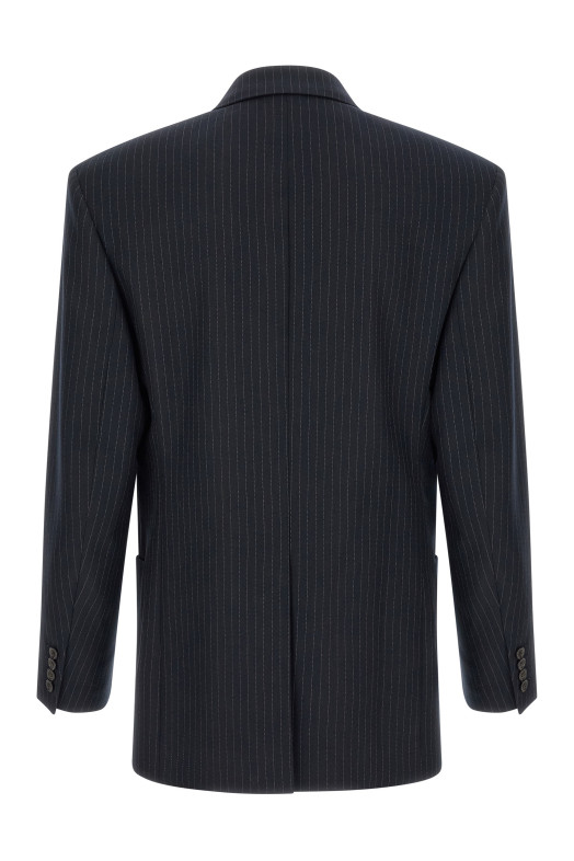 Двубортный блейзер в полоску, синий SAINT LAURENT 876230Y1I744050