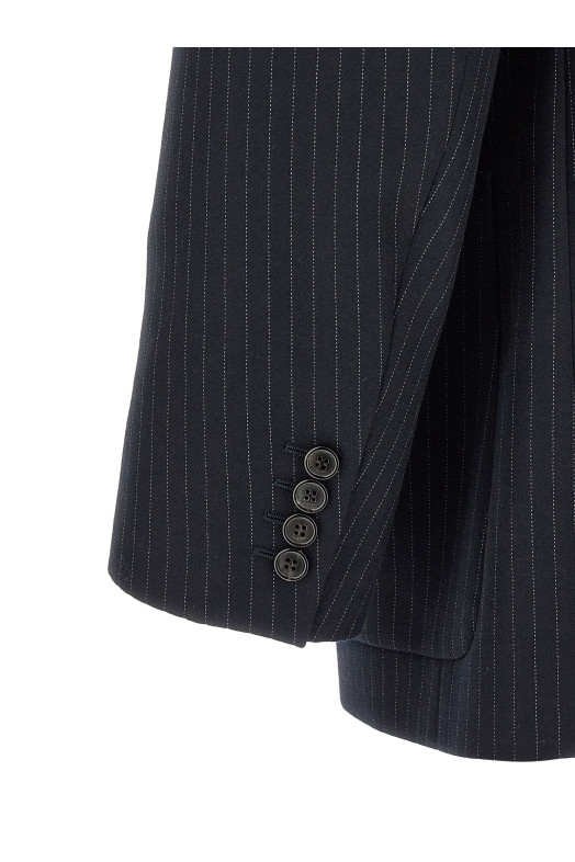 Двубортный блейзер в полоску, синий SAINT LAURENT 876230Y1I744050