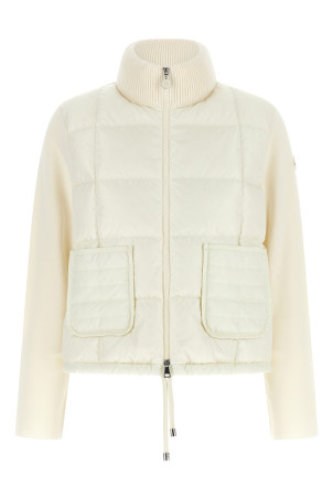 Two-material padded cardigan White