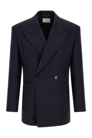 Блейзер из валяной шерстяной габардины, синий SAINT LAURENT A000SWY1O144140
