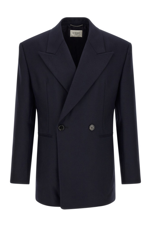 Блейзер из валяной шерстяной габардины, синий SAINT LAURENT A000SWY1O144140