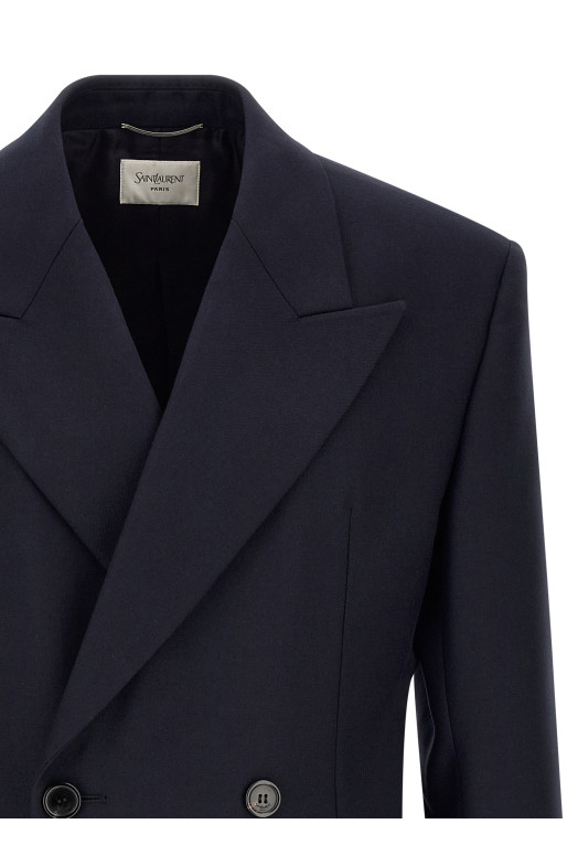 Блейзер из валяной шерстяной габардины, синий SAINT LAURENT A000SWY1O144140
