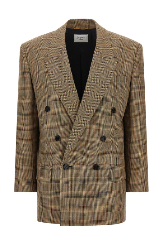 Блейзер «гусиная лапка» Prince of Wales, коричневый SAINT LAURENT 871065Y3L612242