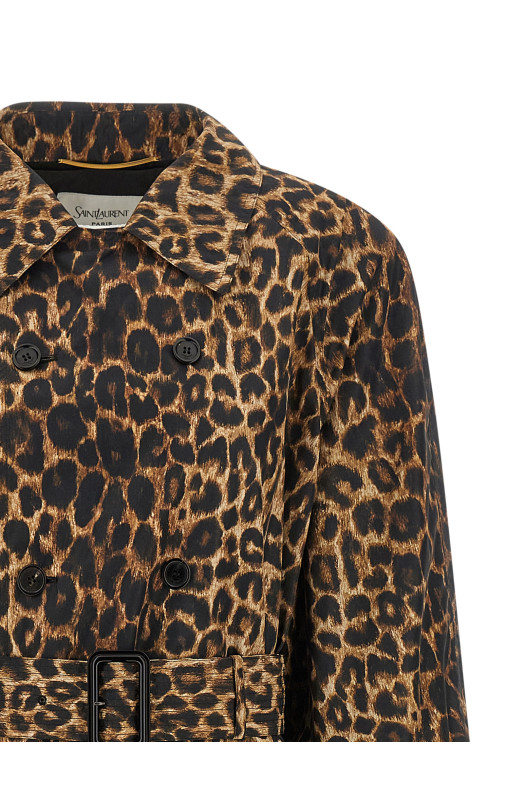 Двубортный тренч коричневого цвета SAINT LAURENT 870715Y9J029665