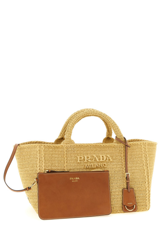 Сумка для покупок, связанная крючком, бежевого цвета PRADA 1BG635VOUO2M2TF0018