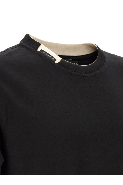 Double-layer collar t-shirt Black