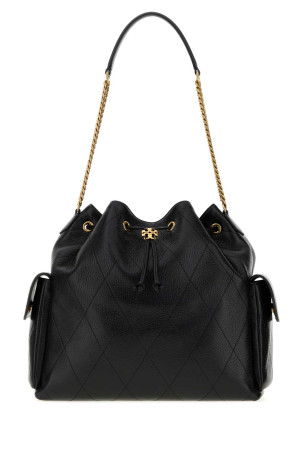 Black leather large Charlie bucket bag TORY BURCH (185830)