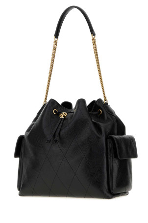 Black leather large Charlie bucket bag TORY BURCH (185830)