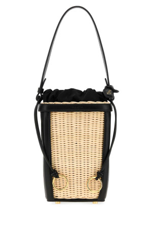 Two-tone wicker and leather small bucket bag Black ALAIA (AA1L1014O025)