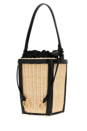 Two-tone wicker and leather small bucket bag Black ALAIA (AA1L1014O025)