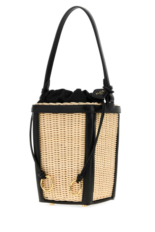 Two-tone wicker and leather small bucket bag Black ALAIA (AA1L1014O025)