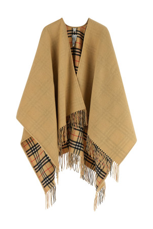Check wool reversible cape Beige