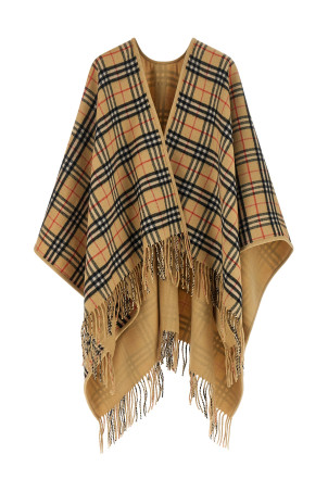 Check wool reversible cape Beige